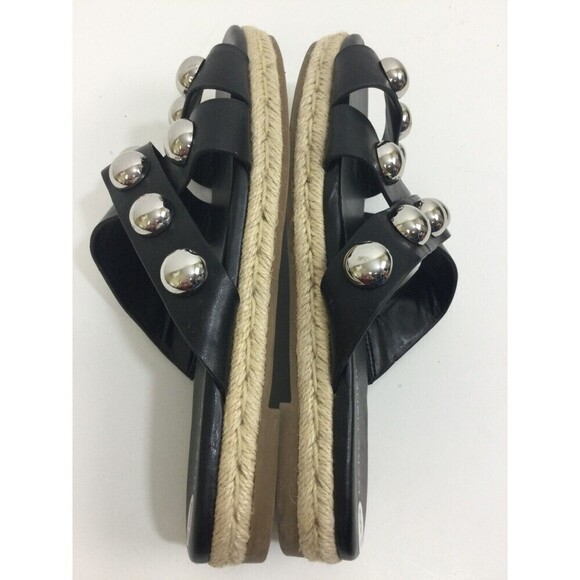 Marc Fisher Prisca Espadrille Silver Studded Slip On Slides Sandals Black Size 8 - Picture 8 of 12